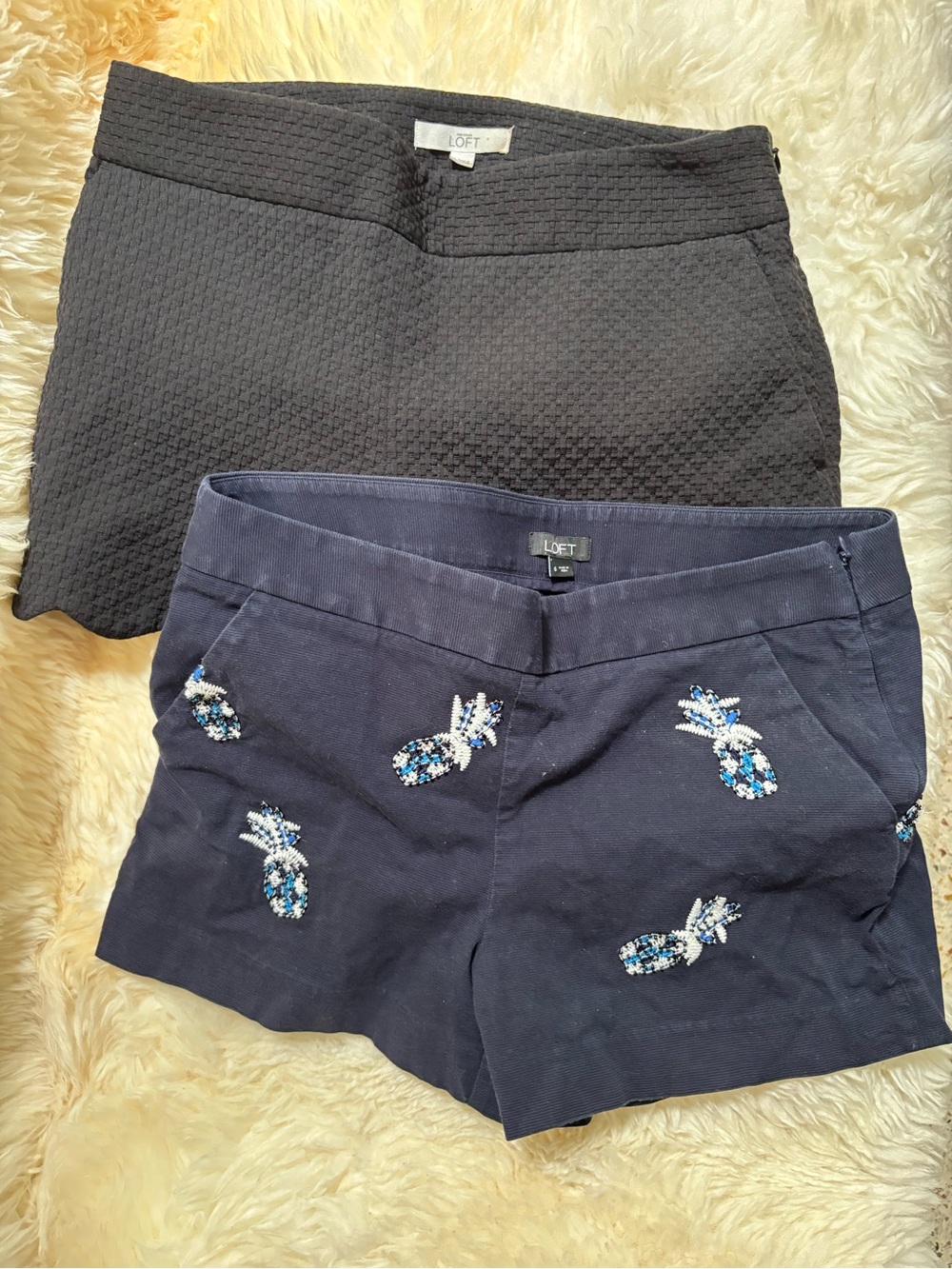 LOFT Black Textured & Navy Embellished Pineapple Shorts Duo